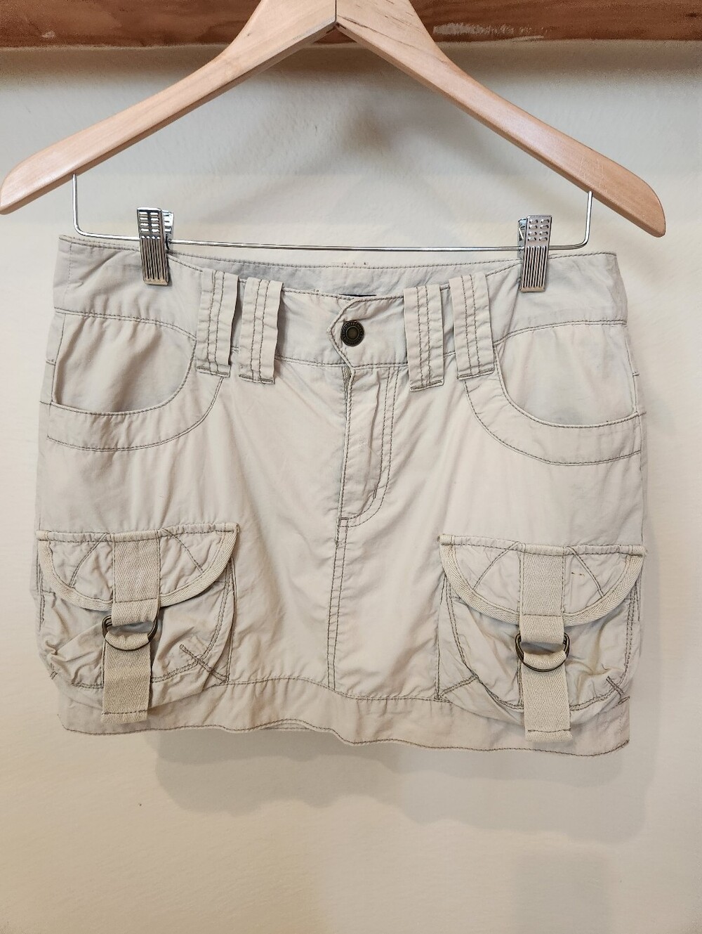 American Eagle Outfitters Beige Cotton Cargo Mini Skirt